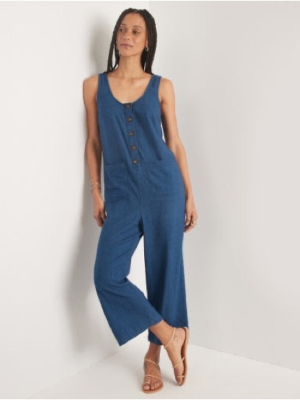 Marine Layer Blue Sleeveless Button-Front Jumpsuit